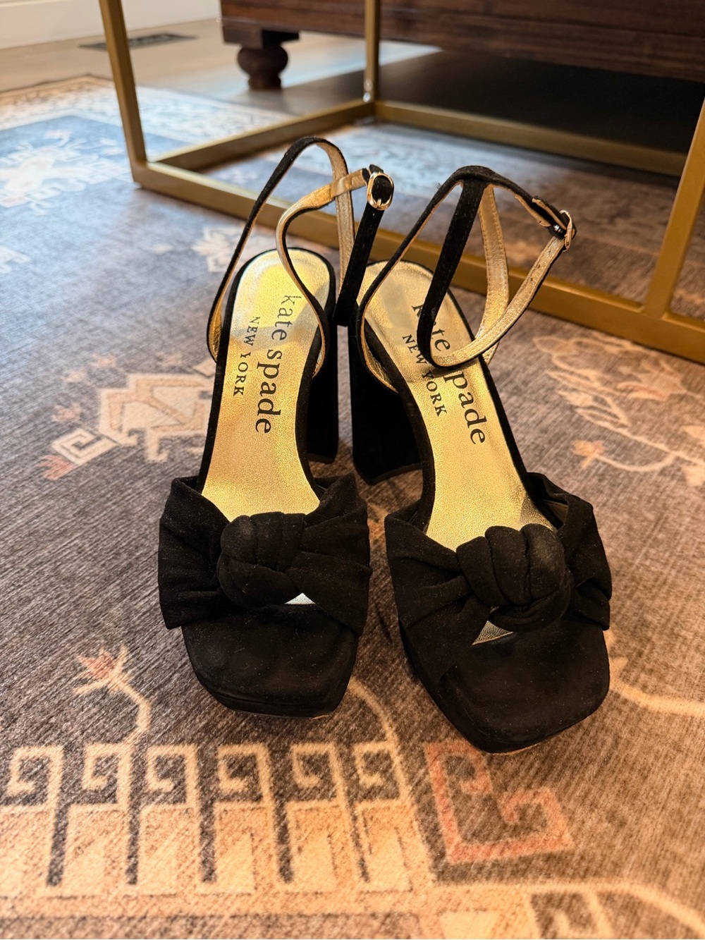 kate spade Black Knotted Suede Ankle-Strap Heels